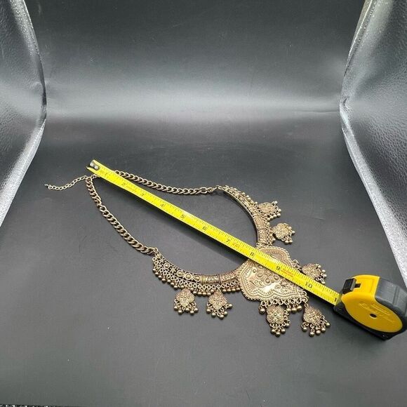 Middle Eastern Necklace Ornate Engravings Statement Collar Ethnic Gold Tone - Picture 7 of 9